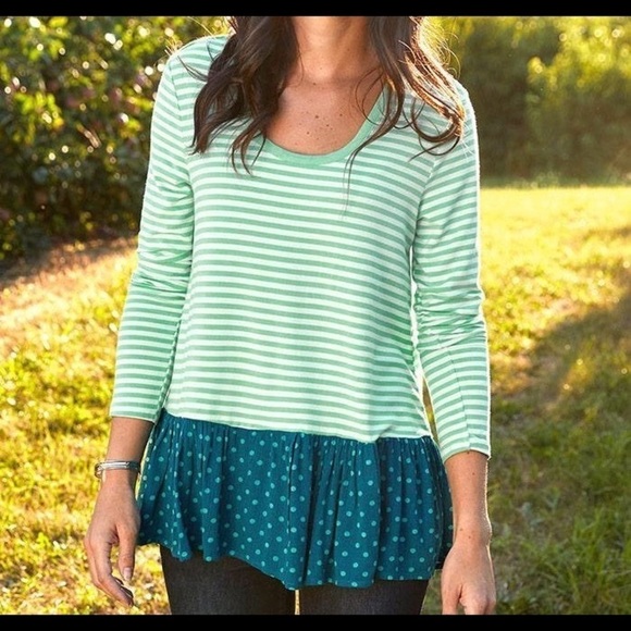 MATILDA JANE Mint/Navy/White Striped & Polka Dot Talk Tomorrow Top,Medium, NWT. - Picture 3 of 8
